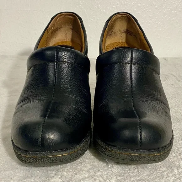 BOC Born on Concept Pebbled Black Leather Wedge Clogs Women’s Size 8 - Picture 4 of 11